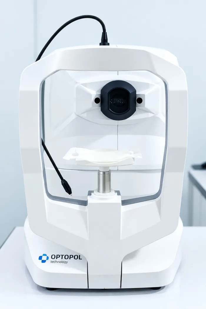 OPTOPOL optical diagnostic system front view with patient positioning chin rest
